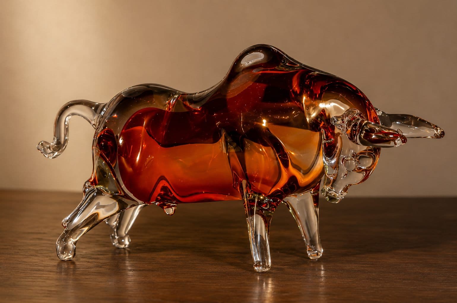 Toro Amber Glass Sculpture — Hand-blown art glass
