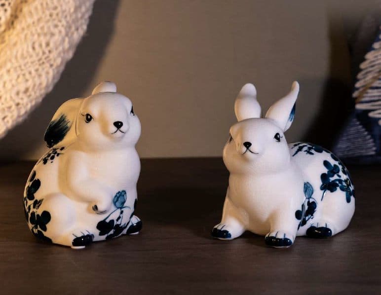 Blossom Rabbit Pair — Hand-painted ceramic