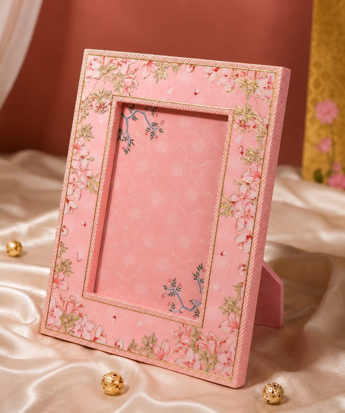 Blush Blossom Enamel Frame — Enamelled wood & gold