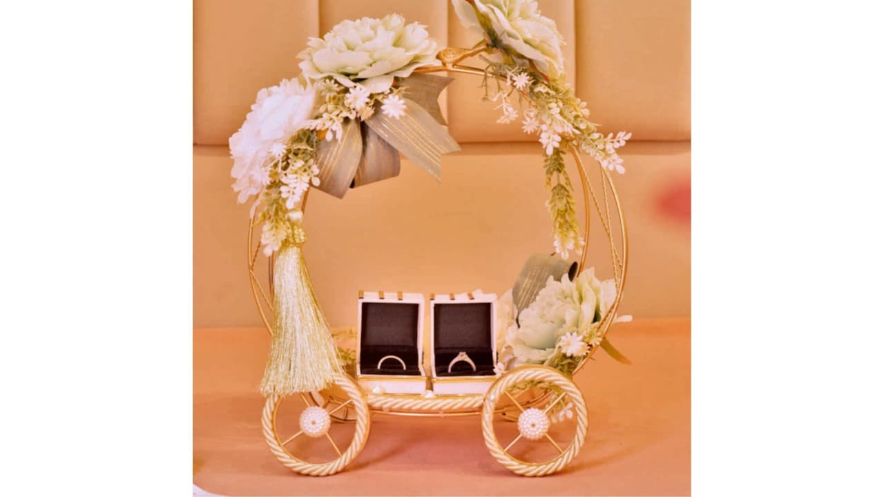 Cinderella Carriage Ring Platter — Gilded metal & florals