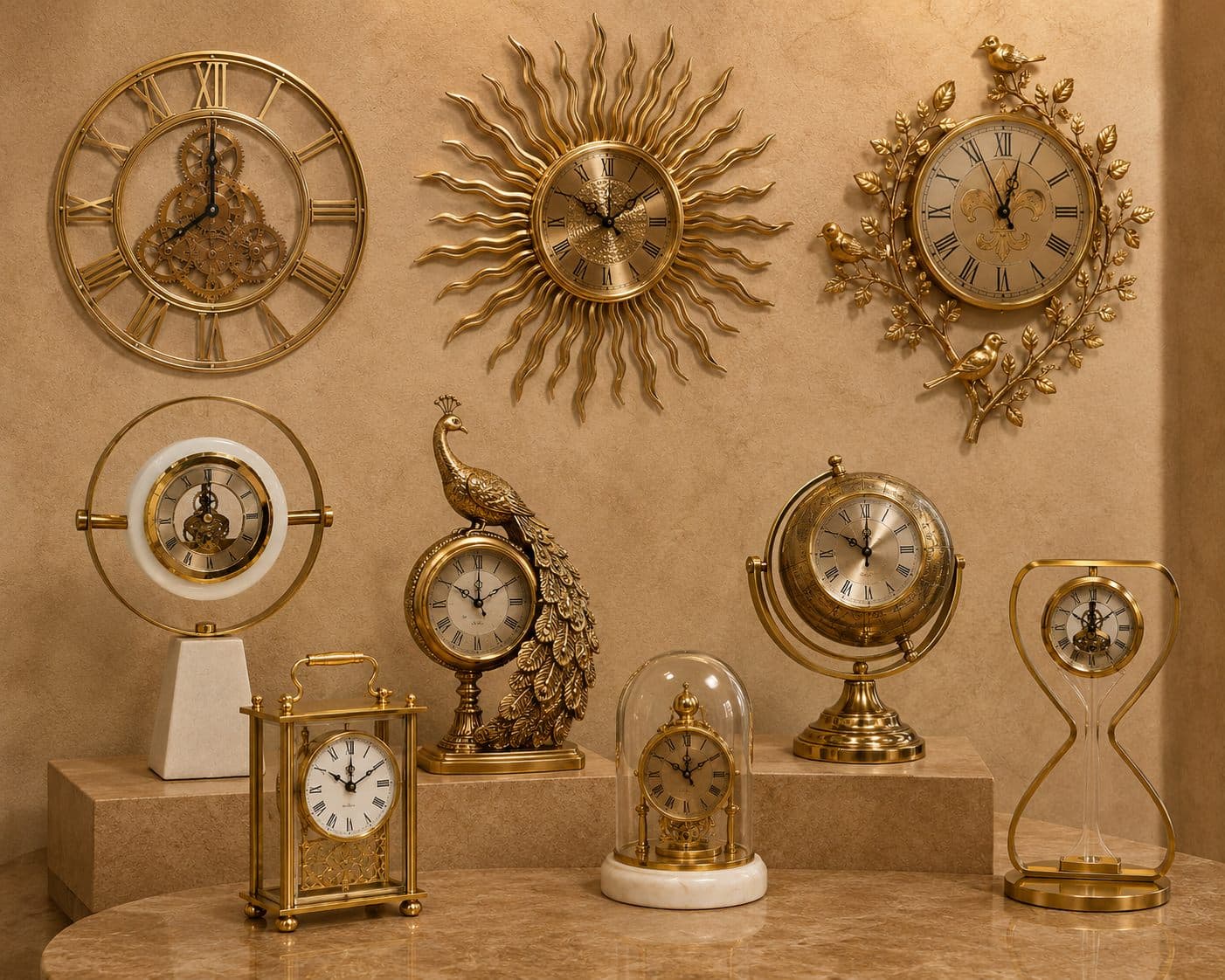 Clocks — Crystal, brass & marble