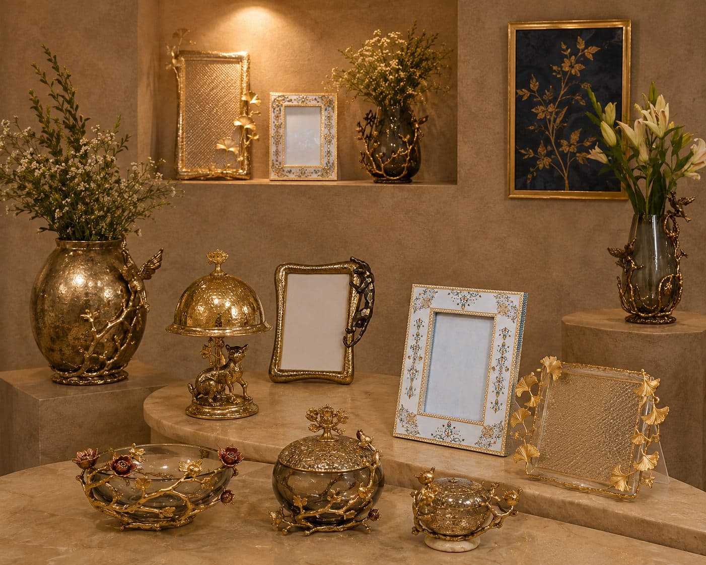 Decor — Glass, brass & enamel
