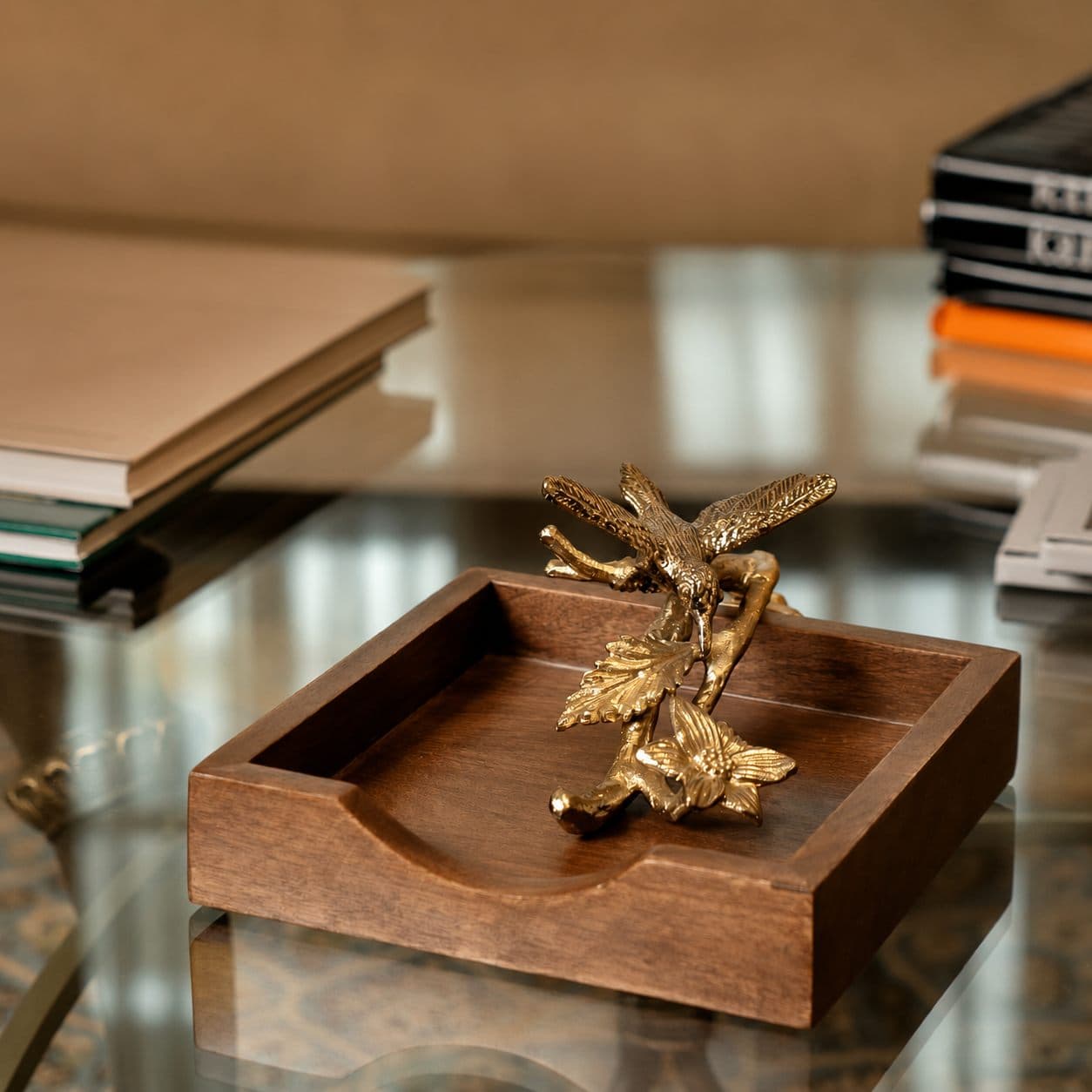 Dragonfly Wooden Catch-All — Walnut wood & brass