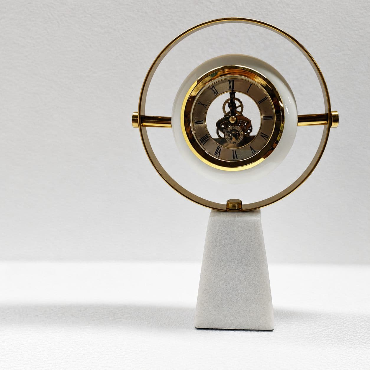 Orbit Gimbal Skeleton Clock — Brass & marble