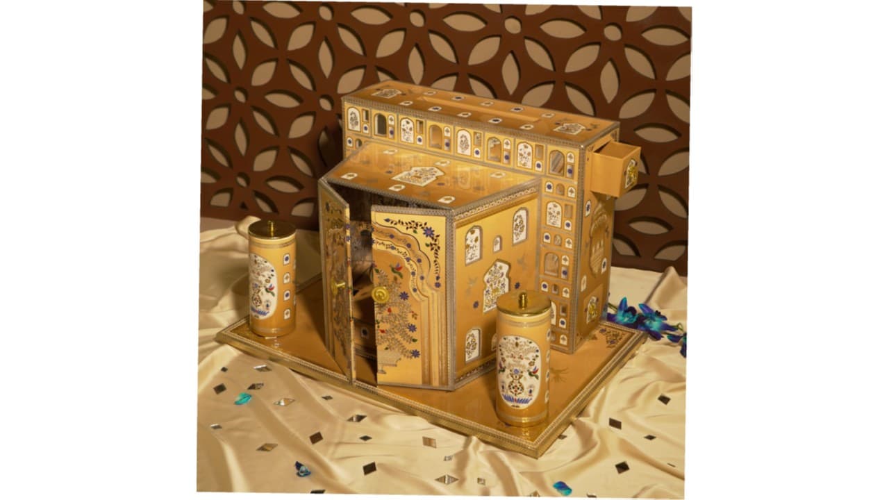 Haveli Palace Invitation Box — Gilded board & glass