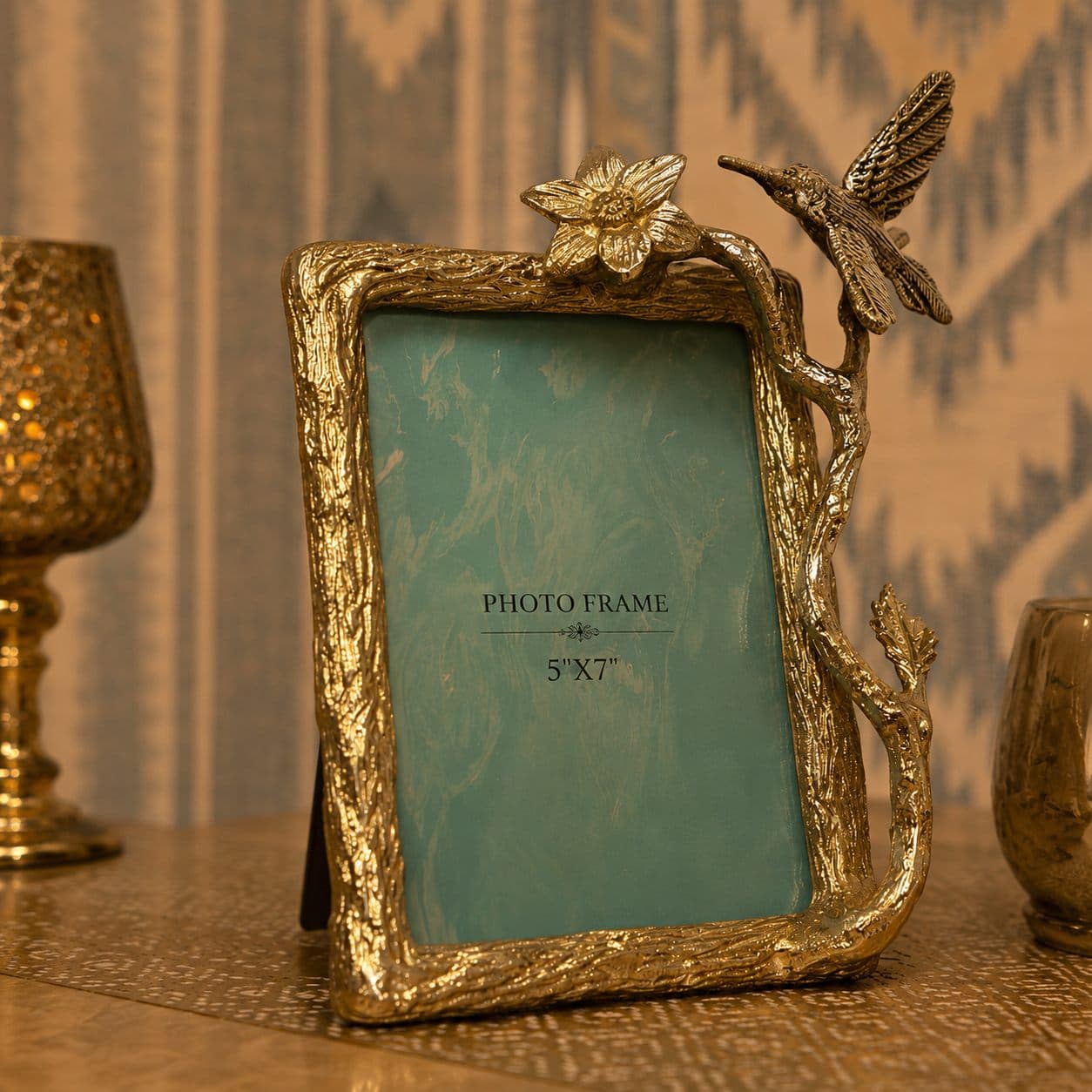 Hummingbird Branch Photo Frame — Cast brass
