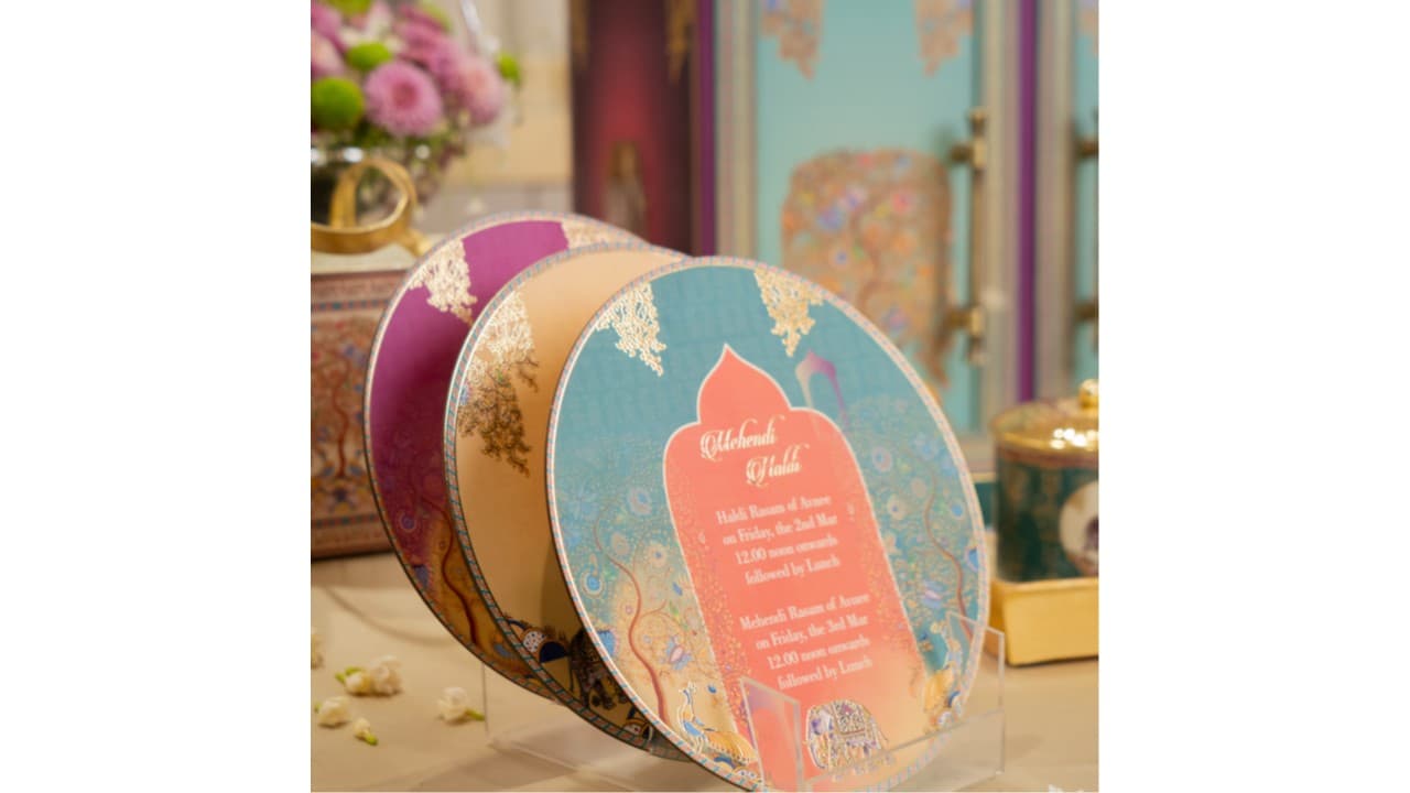 Mehendi Haldi Round Invitation — Foiled art board
