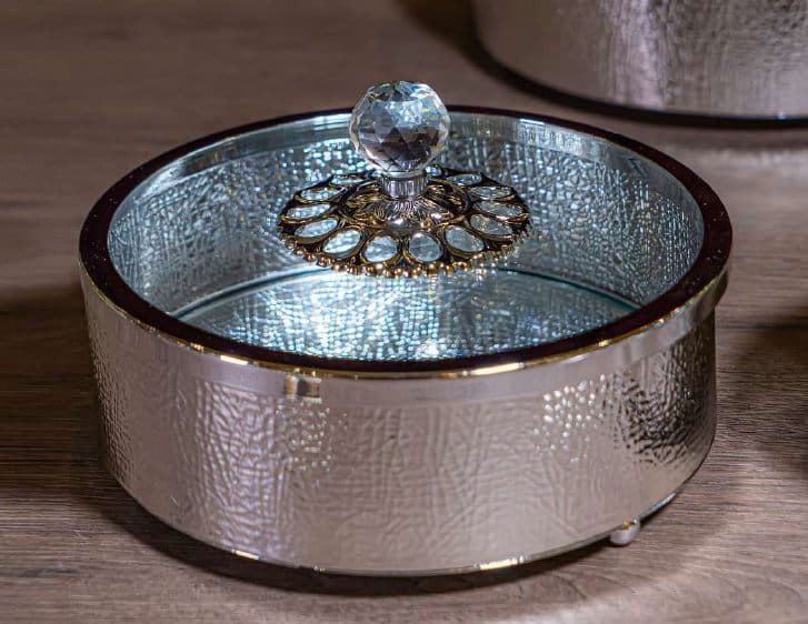 Sheesh Mirrored Keepsake Box — Mirrored metal & crystal