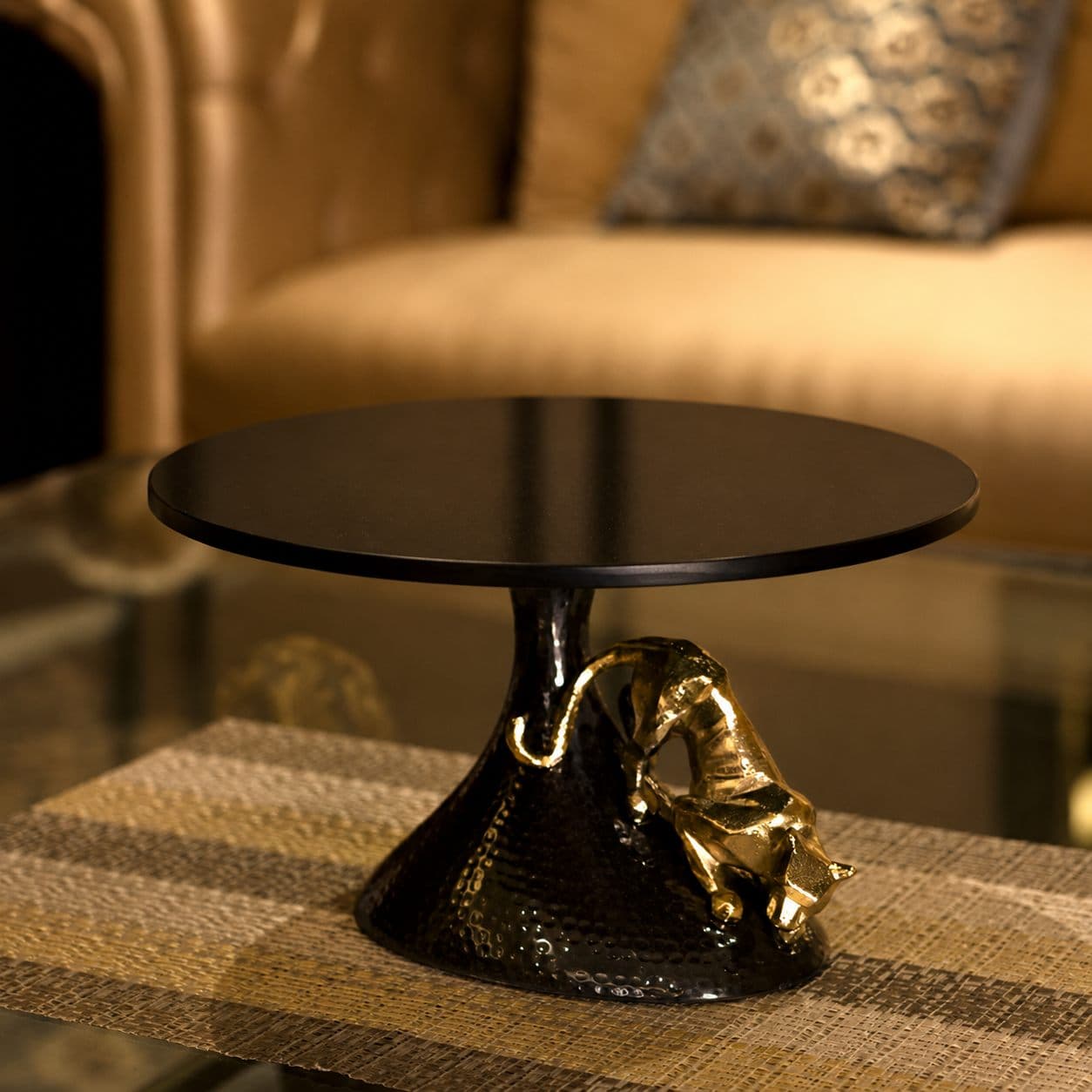 Panther Footed Cake Stand — Blackened brass & gilt
