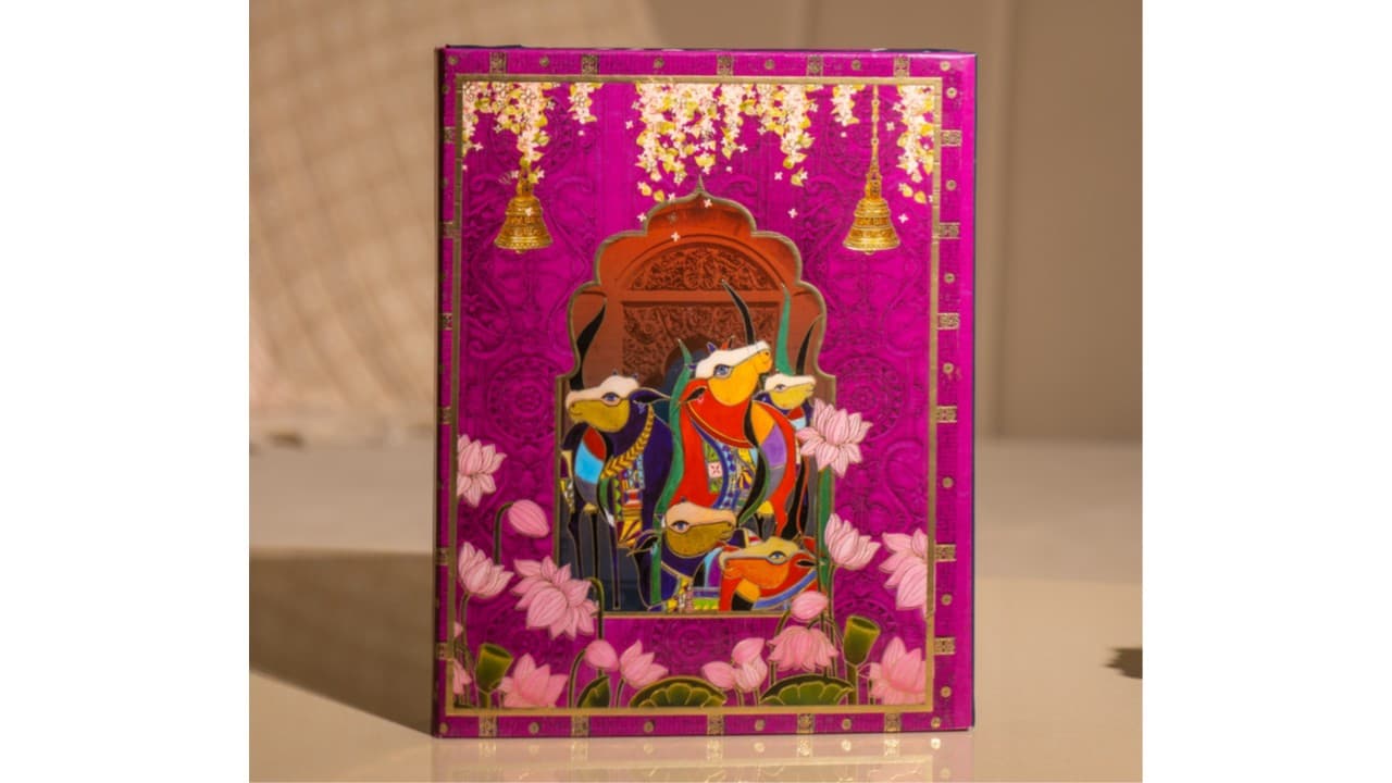 Pichwai Kamadhenu Invitation — Foiled art board