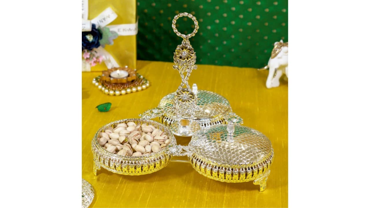 Trellis Silver Dry-Fruit Caddy — Silver-plated brass