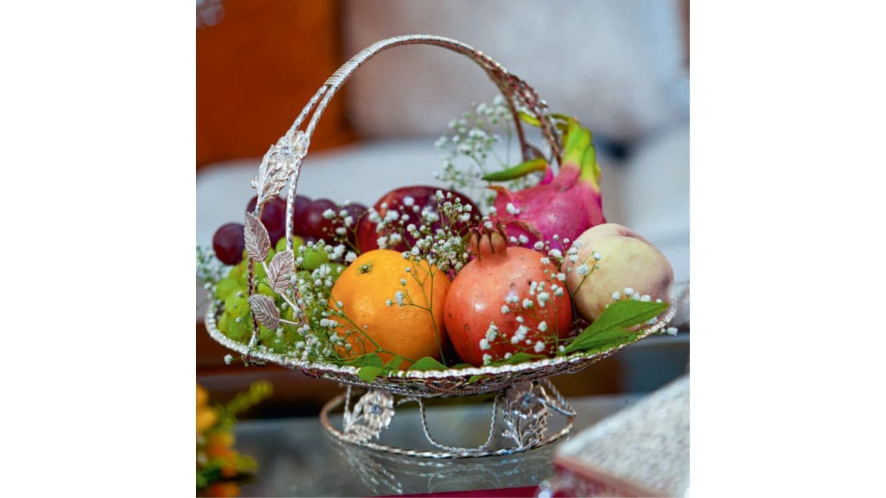 Vine Silver Fruit Basket — Silver-plated brass