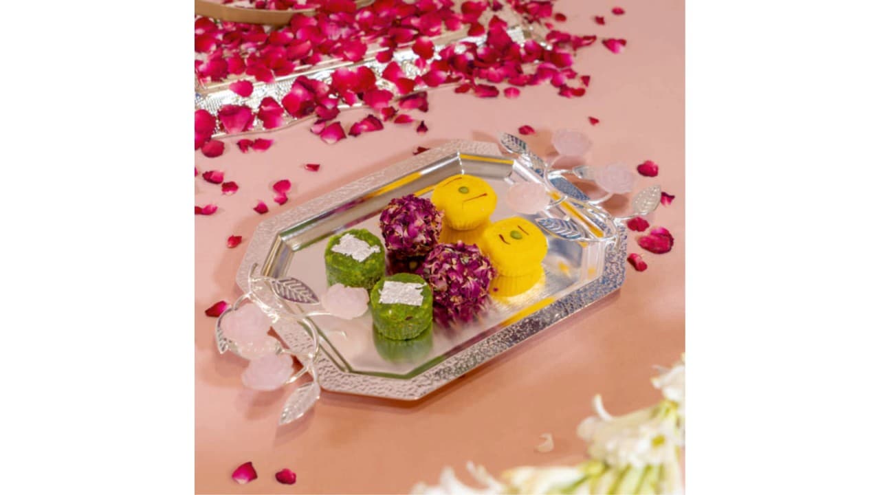 Gulaab Silver Sweet Tray — Silver-plated brass